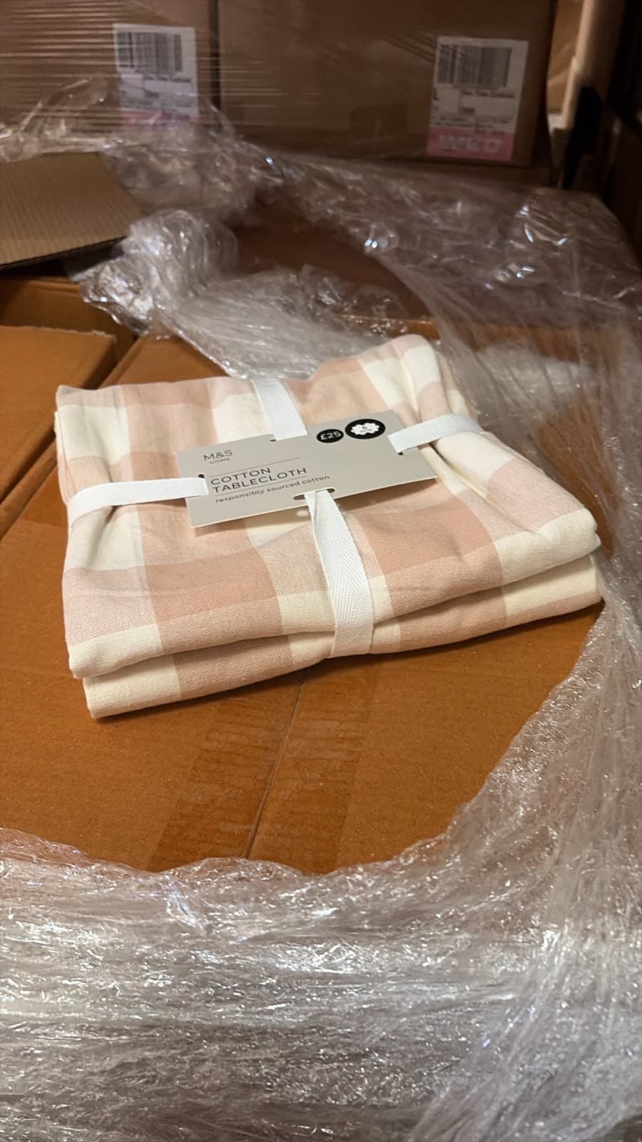 M&S Cotton Tablecloth, pink and cream check