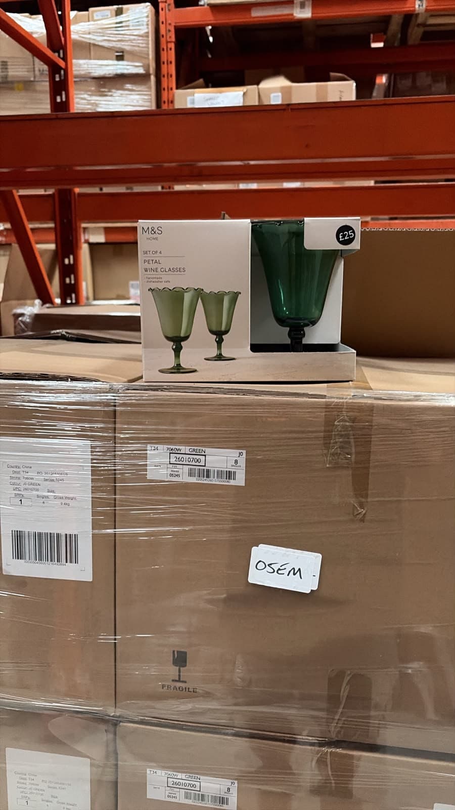 M&S Petal Wine Glasses, set of 4, green, handmade