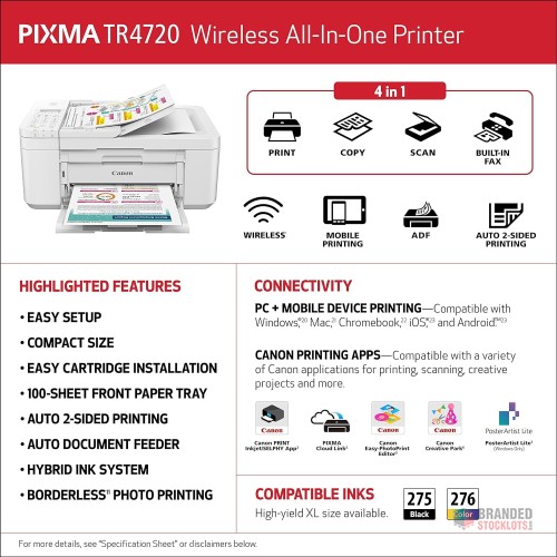 Stocklot - Canon PIXMA TR4720 Wireless All-in-One Inkjet Printer - - thumbnail image - Premier B2B Stocklot Marketplace