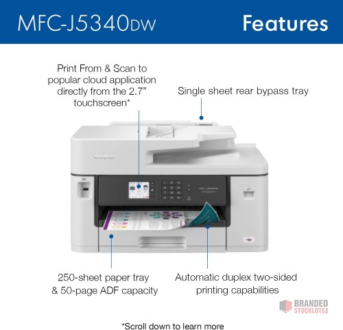 Stocklot - Brother MFC-J5340DW Business Color Inkjet Printer - Ledger Size Capabilities - thumbnail image - Premier B2B Stocklot Marketplace