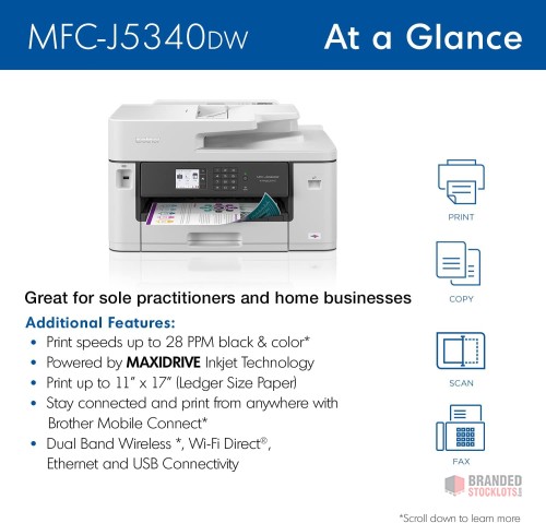 Stocklot - Brother MFC-J5340DW Business Color Inkjet Printer - Ledger Size Capabilities - thumbnail image - Premier B2B Stocklot Marketplace