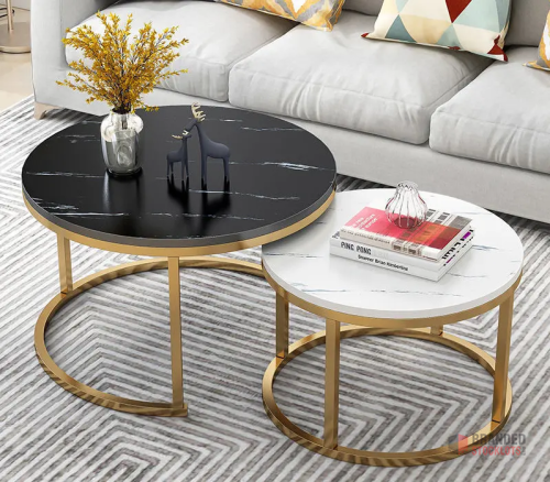 Modern Luxury Coffee Table - Wood Top with Marble Texture for Elegant Living Spaces - thumbnail image - Premier B2B Stocklot Marketplace