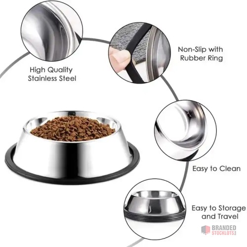 PawFeast Stainless Steel Non-Slip Pet Bowls with Paw Print - thumbnail image - Premier B2B Stocklot Marketplace