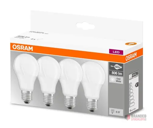 Osram 4x LED BASE Classic E27-A60 9W to 60W Equivalent Bulbs - Premier B2B Stocklot Marketplace