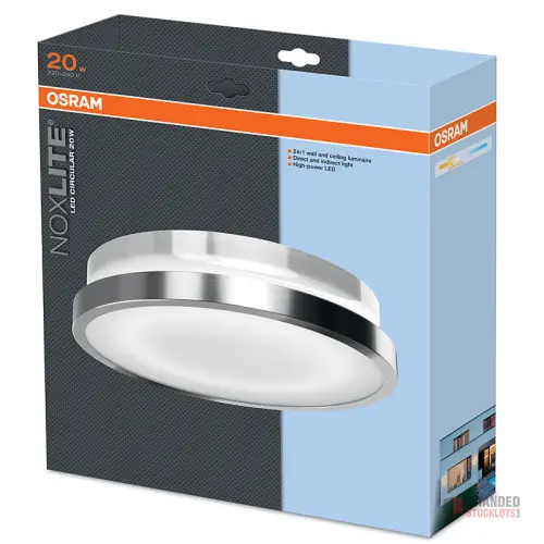 Osram Noxlite LED Circular Outdoor Wall Light 35cm 20W 930lm 3000K A++ IP44 Chrome - Premier B2B Stocklot Marketplace