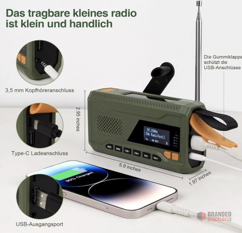 160 pieces Portable Solar SOS Radio with 4500 mAh / Bluetooth with 3 flashlight - thumbnail image - Premier B2B Stocklot Marketplace