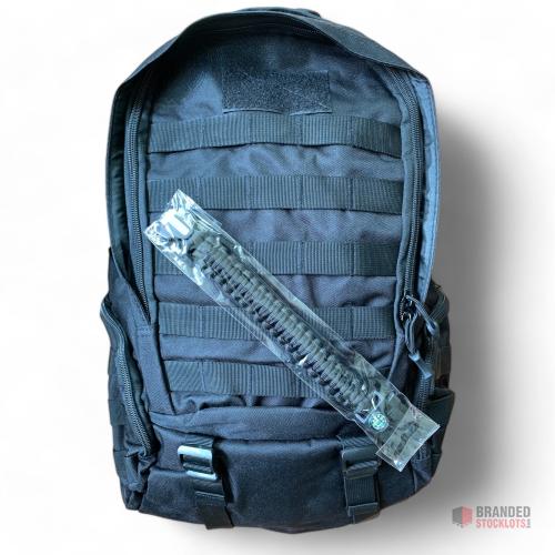 Waterproof Tactical Backpack with Paracord Bracelet - Military Backpack Black - thumbnail image - Premier B2B Stocklot Marketplace